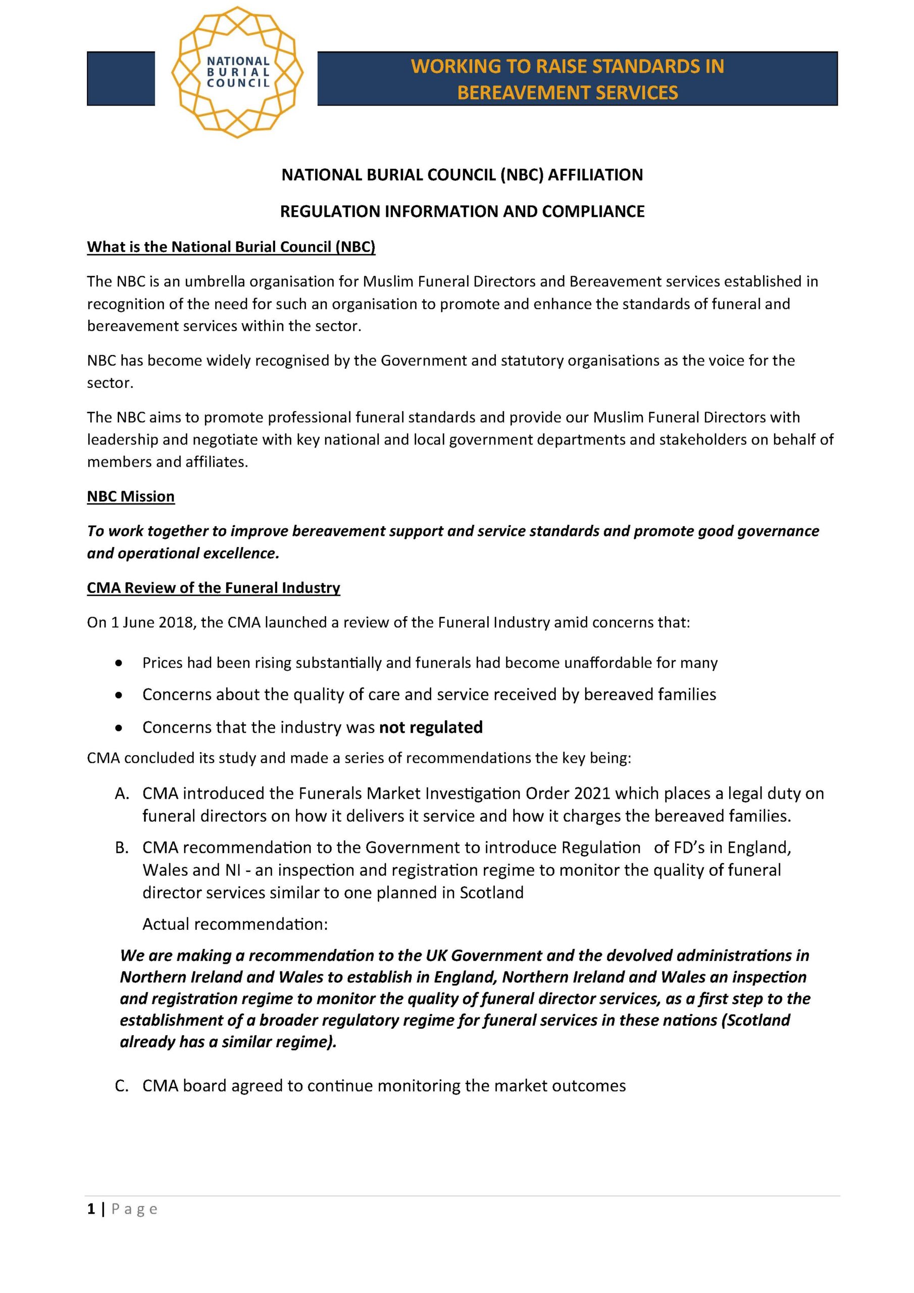 National Burial Council Affiliation